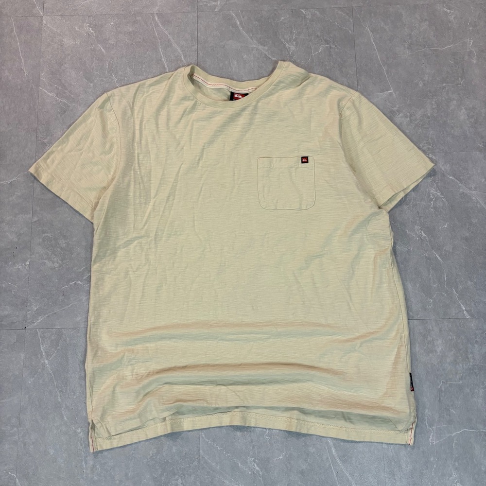 Quiksilver Mens Large Tan Slub Knit‎ Short Sleeve Pocket T-Shirt Beige Crew Neck